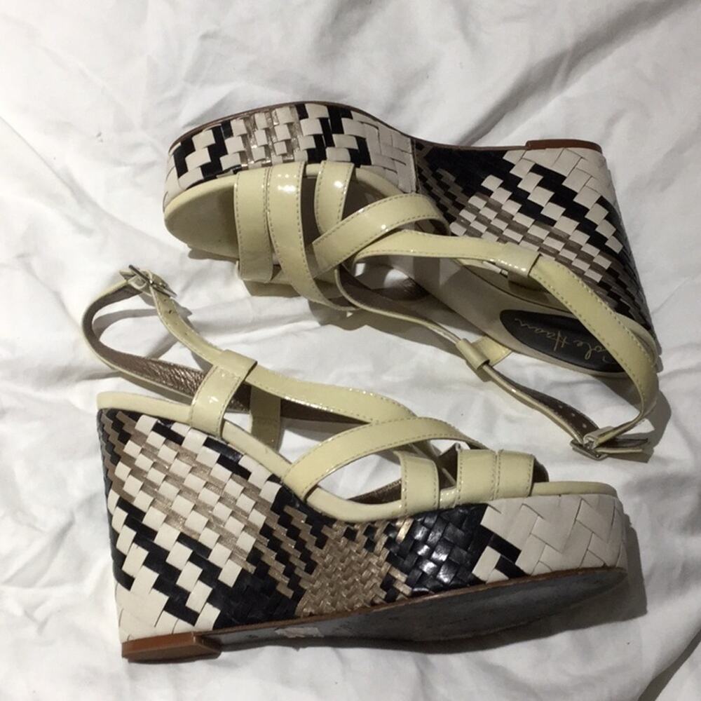 Cole Haan 8 leather wedges cream pewter black